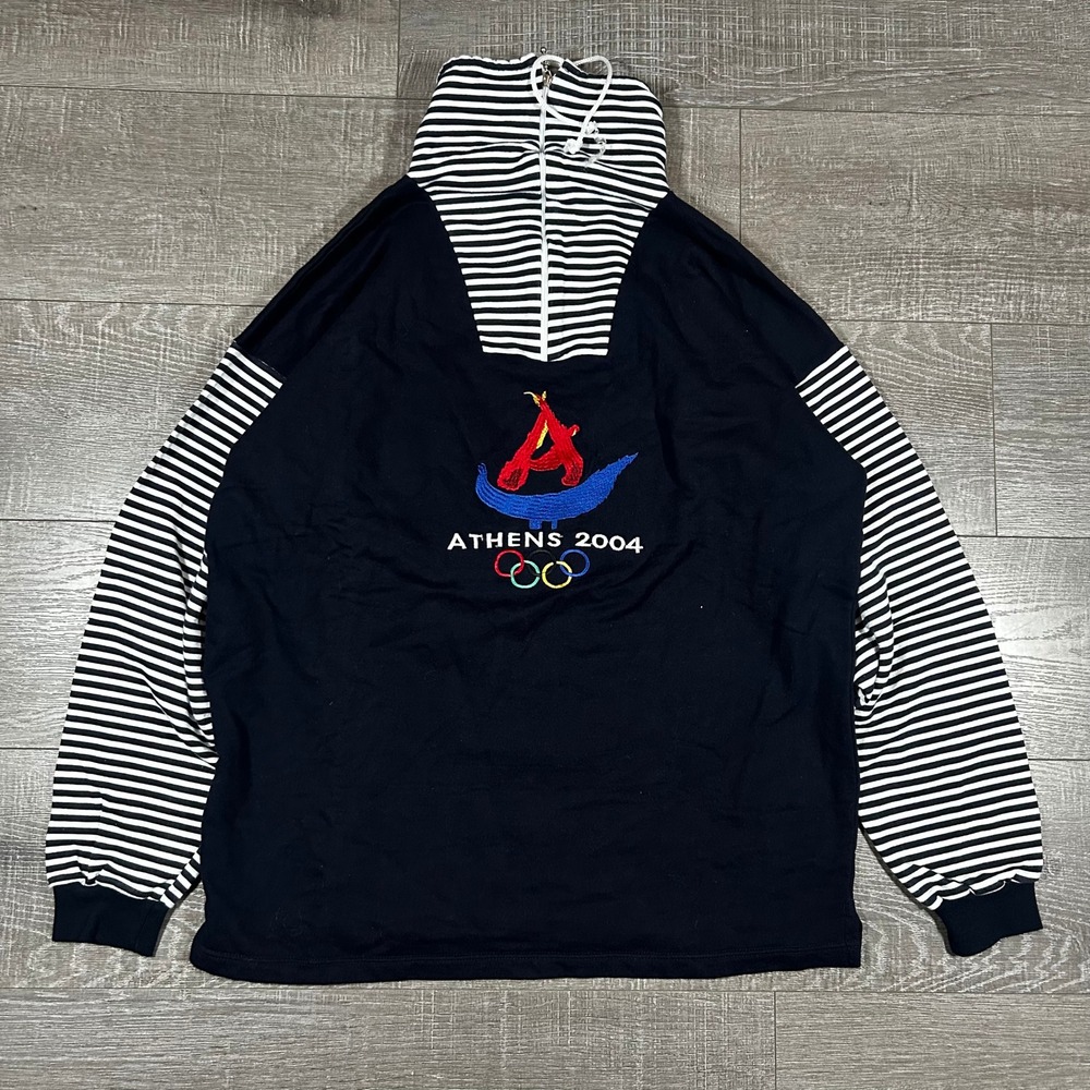 SAK Sport Athens 2004 Olympic Games Navy Striped Quarter Zip Sweatshirt XL